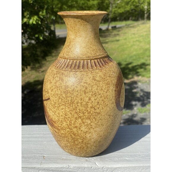 9-1/4" Vintage Brown Glazed Pottery Vase Home Accent Decor Beige Ceramic Retro - Picture 4 of 12